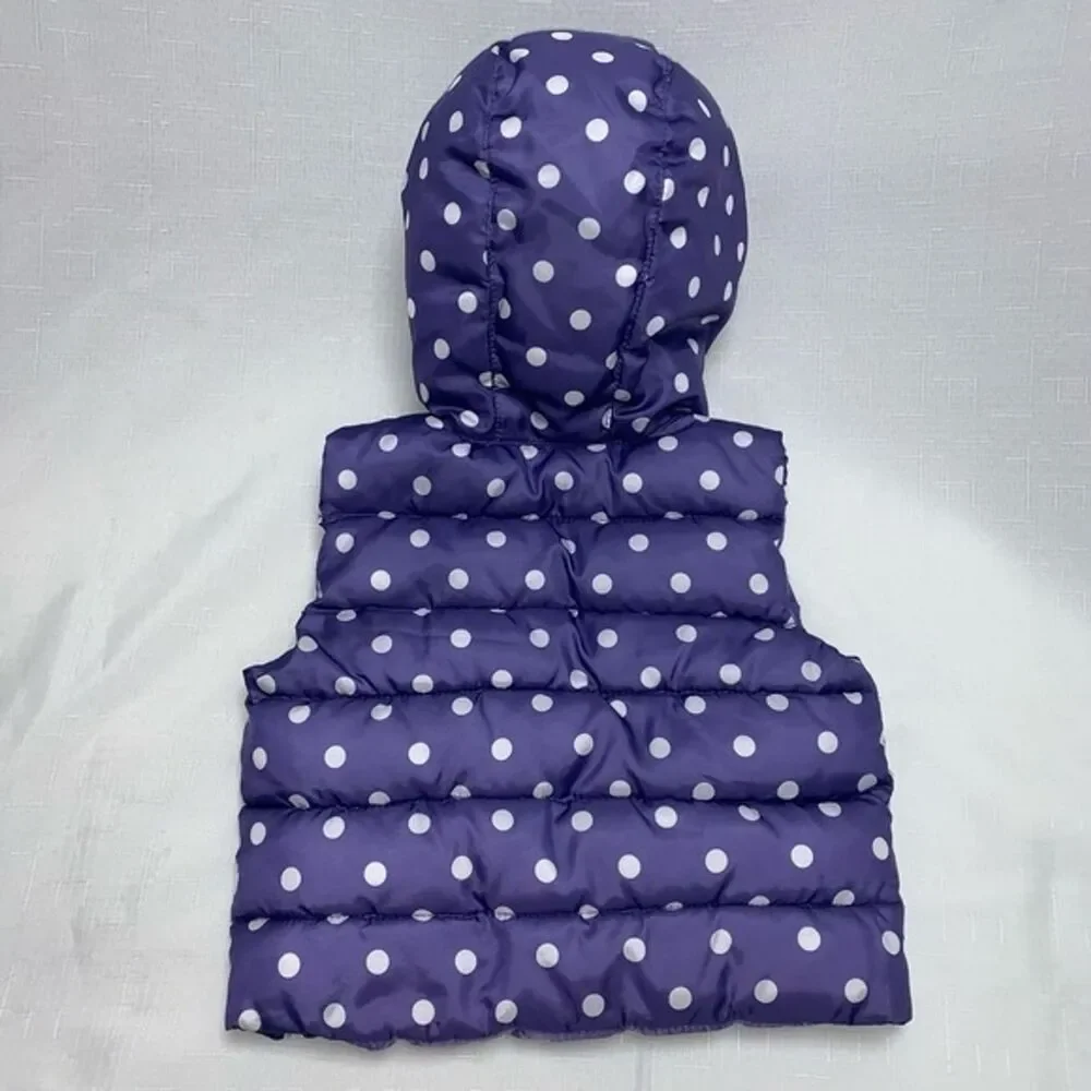 Gymboree Hooded Puffer Vest Girl 2T-3T Polka Dot Faux Fur Hoodie Spring Coat